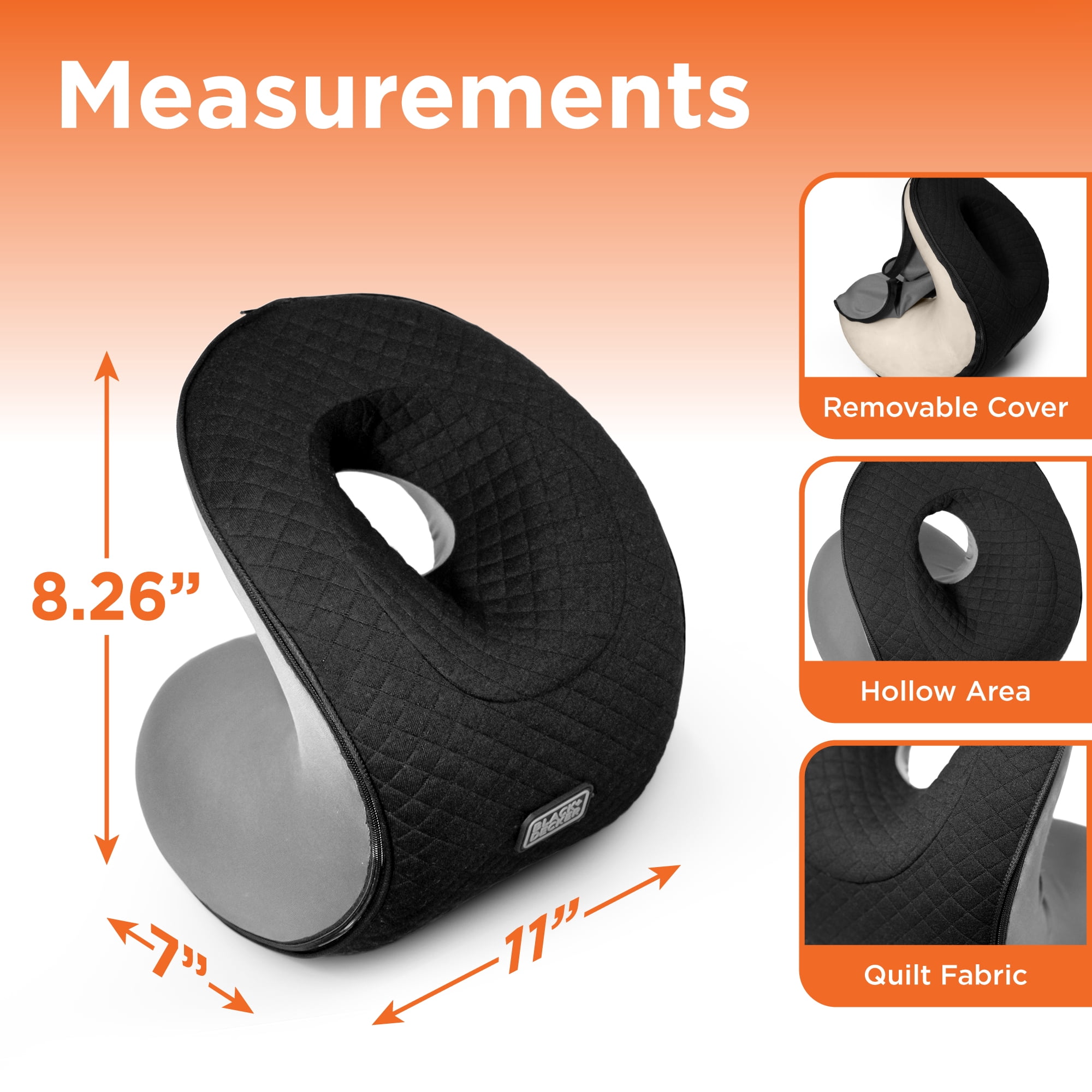 BLACK+DECKER Quilted Knit Nap and Cervical Neck Pillow, Memory Foam Travel Pillow, Black