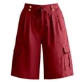 thumbnail image 4 of SRZYMJ Womens Bermuda Shorts Knee Length Loose Fit High Waisted Wide Leg Drawstring Work Hiking Cargo Shorts with Pockets, 4 of 4