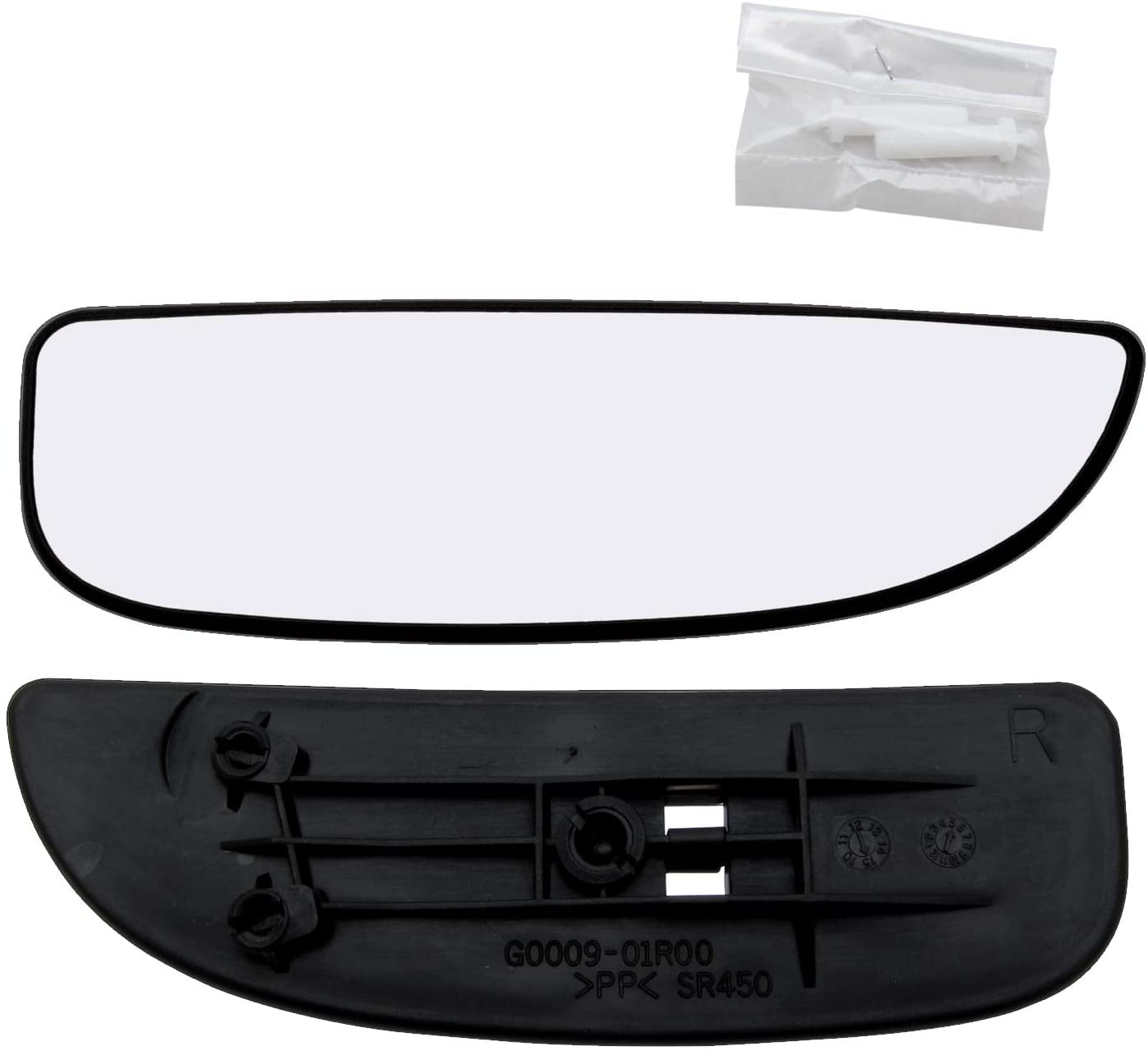 Passenger Side Door Lower Towing Mirror Glass Replacement with Plastic Backing Fits Ford