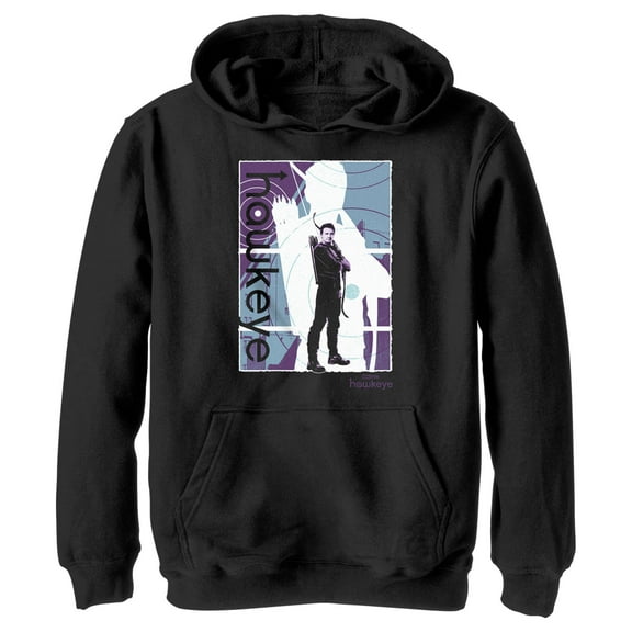 Boy's Marvel Hawkeye Purple Poster Pull Over Hoodie Black Medium