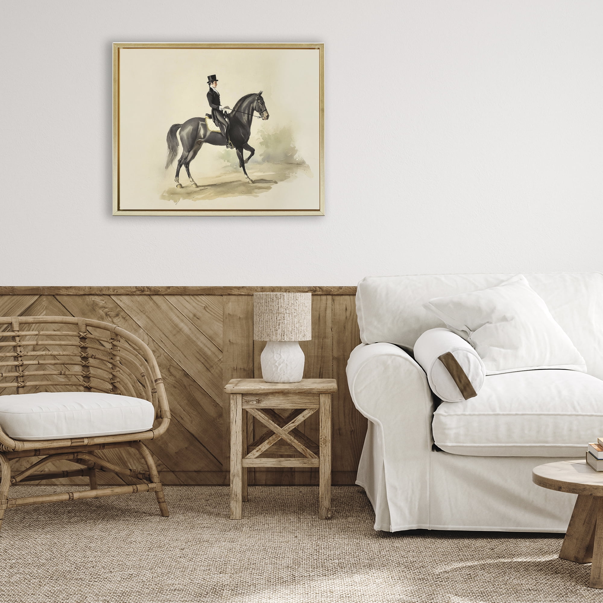 Stupell Industries Gentleman On A Horse Gold Framed Floater Canvas Wall Art, design by Sisi and Seb