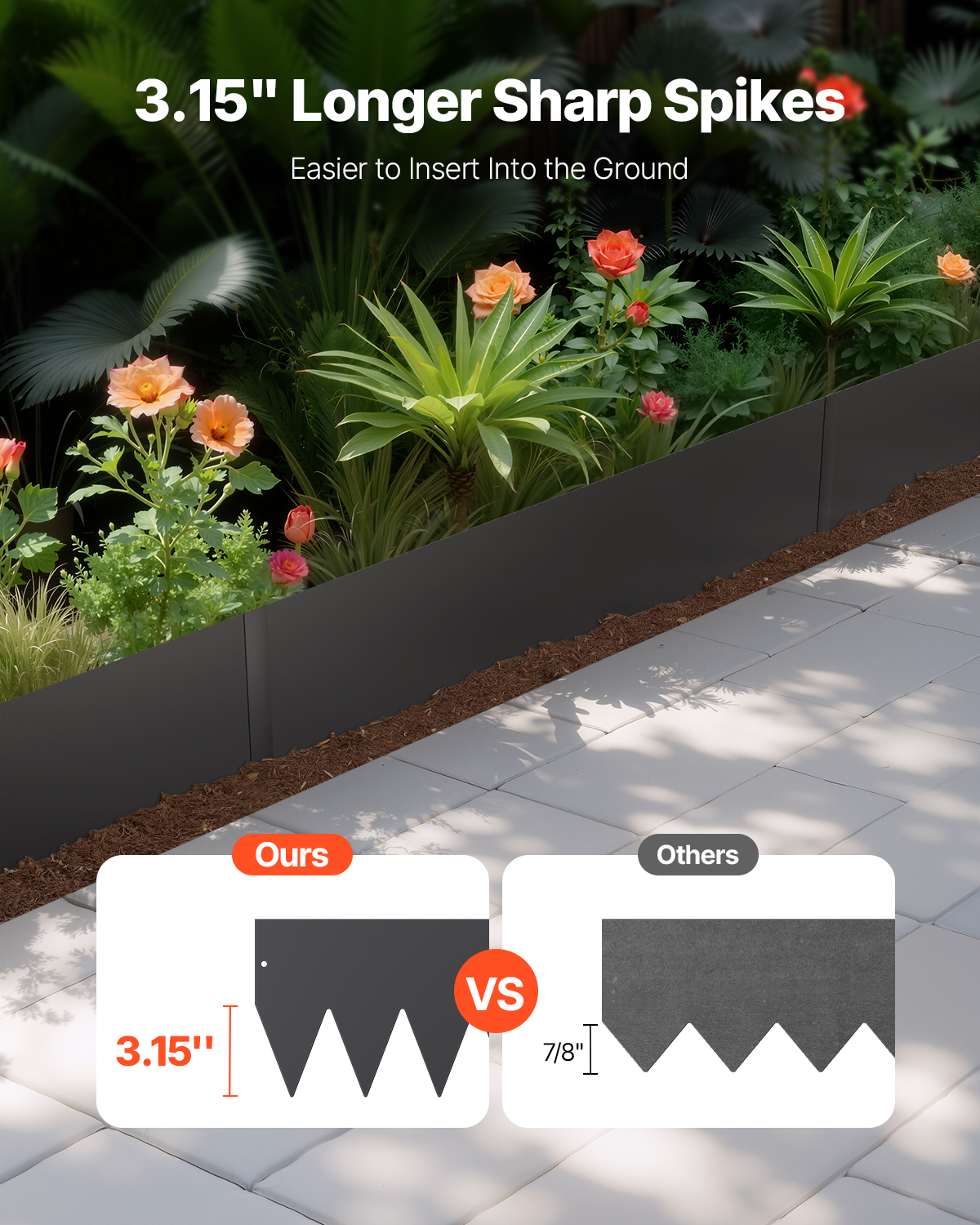 VEVOR Steel Landscape Edging, 3 Packs 40 x 8 in Rust-Resistant Metal Landscape Edging, Bendable Garden Edging Border, Heavy Duty Lawn Edging, Easy-to-Install, Flower Bed Yard Pathway Divider Black