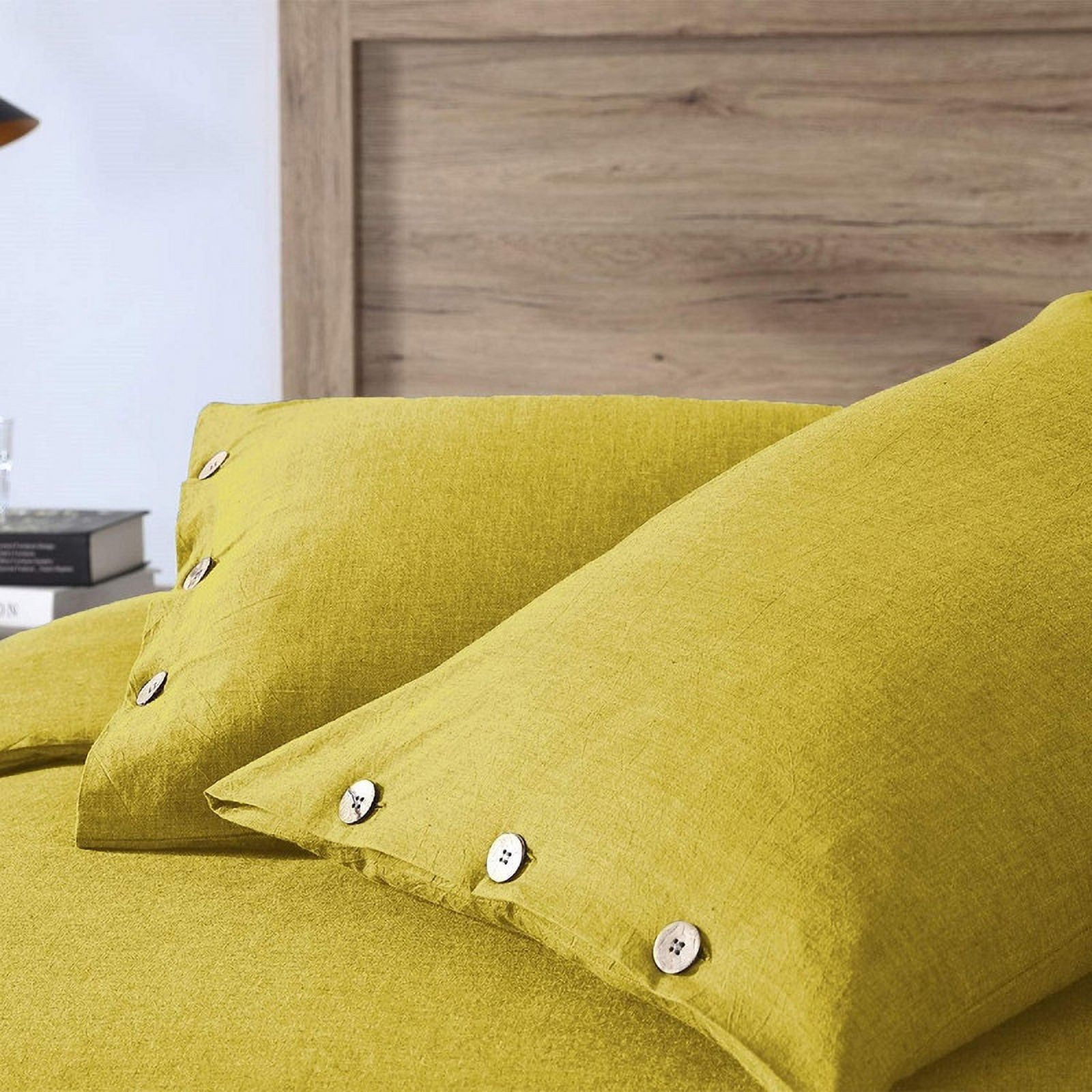 Pavish Export Cotton Duvet Cover Set With 2 Matching Pillow Cover Washed Mustard Duvet Cover With Button Closer.King