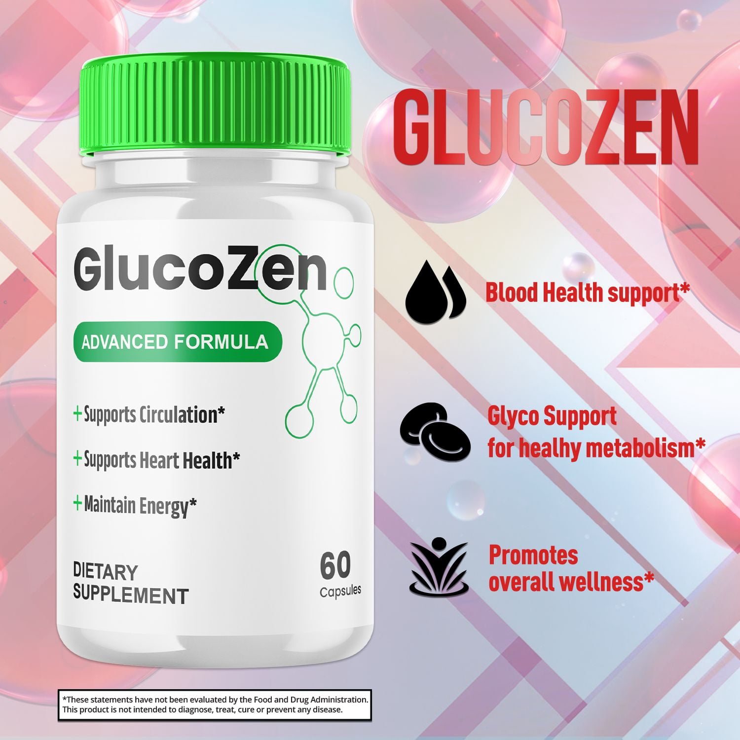 GlucoZen Blood Balance Support Pills Advanced Formula Vitamin Supplement Gluco Zen 180 Capsules