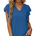 thumbnail image 3 of Blusa de manga con volantes Cuello en V Túnica de color puro Blusa de manga corta Camisa para mujer Verano, 3 of 6