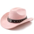 thumbnail image 2 of Men'S Cattleman Cowboy Hats - Western Denim Curved Top Hat Woolen Big Brimmed Hat Autumn And Winter Style British Jazz Hat,Pink,One Size, 2 of 3