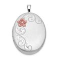 thumbnail image 1 of 925 Sterling Silver 26mm Flower Oval Locket Pendant Charm, 1 of 7