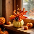 thumbnail image 4 of LOWLHOME Realistic Fake Pumpkins For Flower Arrangement, Sunflower Maple Leaf Berries Faux Pumpkin, Halloween Thanksgiving Fall Table Decorations (7.5in, Style C), 4 of 6