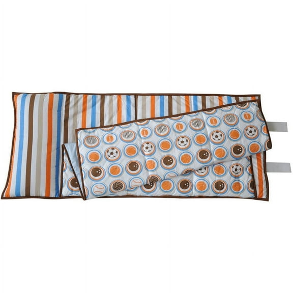 Bacati Mod Sports Blue Toddler Nap Mat, 100% Cotton Percale with pillow, 20 x 50 inches