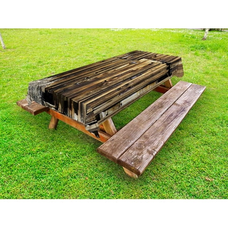 

Rustic Outdoor Tablecloth Oak Barn Siding Door Cracked Rusted Hinges Dated Timber Mansion Farmland Nobody Design Decorative Washable Fabric Picnic Table Cloth 58 X 84 Inches Brown by Ambesonne