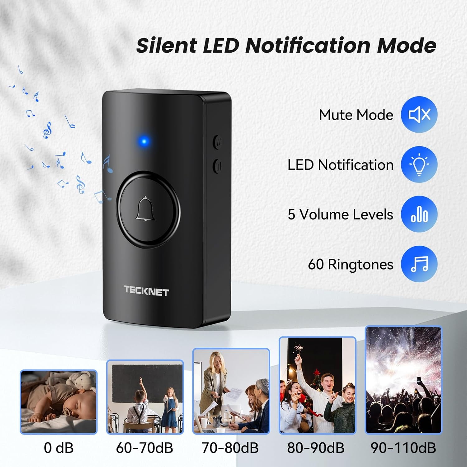 Wireless Doorbell 1312FT, IP67 Waterproof Classroom Battery-Powered Door Bell, 60 Chimes 5-Level Volume, 4.5-year Battery Life, Electric Doorbells No Plug-in Required for Home