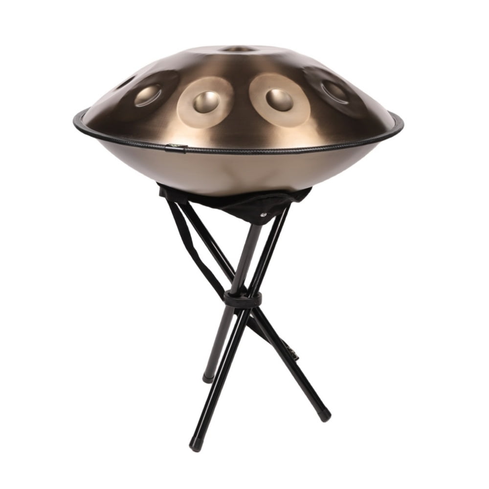 Latourreg 440Hz Tambourine drum in 22inch D Minor 10Notes Steel Tongue Gold Hand Pan Drum Instrument with Soft Hand Pan Bag, hand pan Mallet,Hand pan Stand,Dust-free