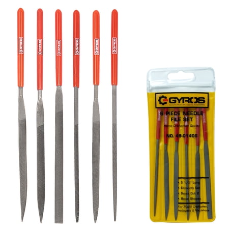 Gyros Multi-Purpose Needle File Set, Pack of 6 metal files with handy pouch, 5 ½ inch High Quality Hardened Tempered Steel, for filling and sanding wood, metals, jewelry, plastic and more. (49-01406)