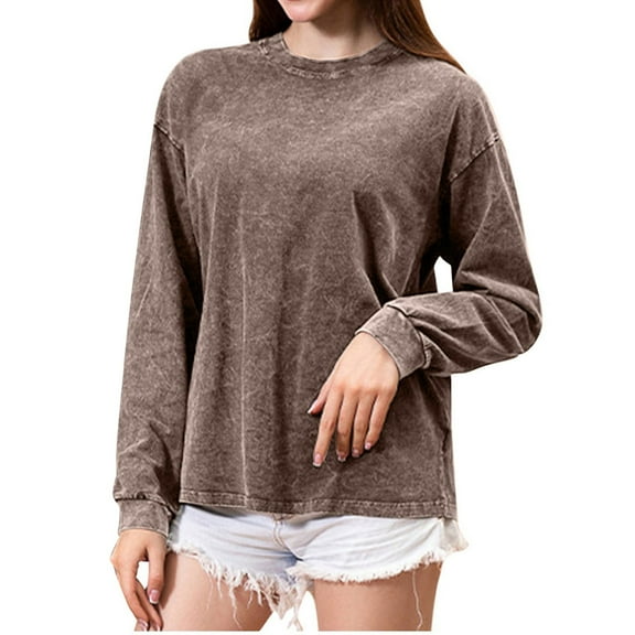 Women's T-Shirts Oversized Long Sleeve Tees Casual Loose Fit Basic Crewneck Tops for Same Gender Design Wash T Shirts