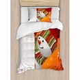 thumbnail image 3 of Christmas Duvet Cover Set Queen Size, Cute Snowman with Mittens and Hat and Scarf New Year Celebration Festive Design, Decorative 3 Piece Bedding Set with 2 Pillow Shams, White Orange, by Ambesonne, 3 of 3
