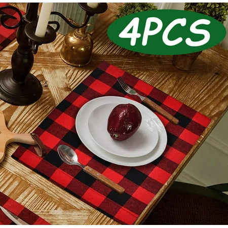 

Christmas Placemats Black Red Buffalo Check Placemats Set of 4 Plaid Placemats Set for Christmas Holiday Farmhouse Table Home Decoration