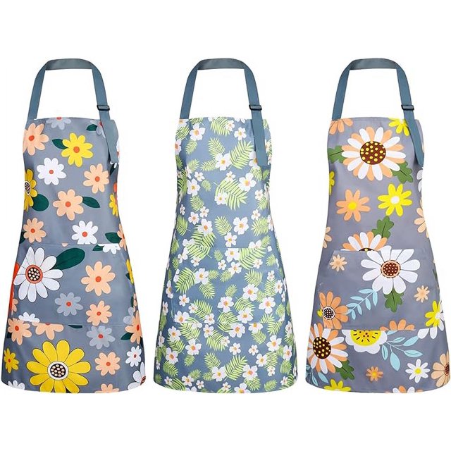 Delantales florales con bolsillo, delantales florales para mujer, delantales de cocina ajustables impermeables para cocina, jardín y salón