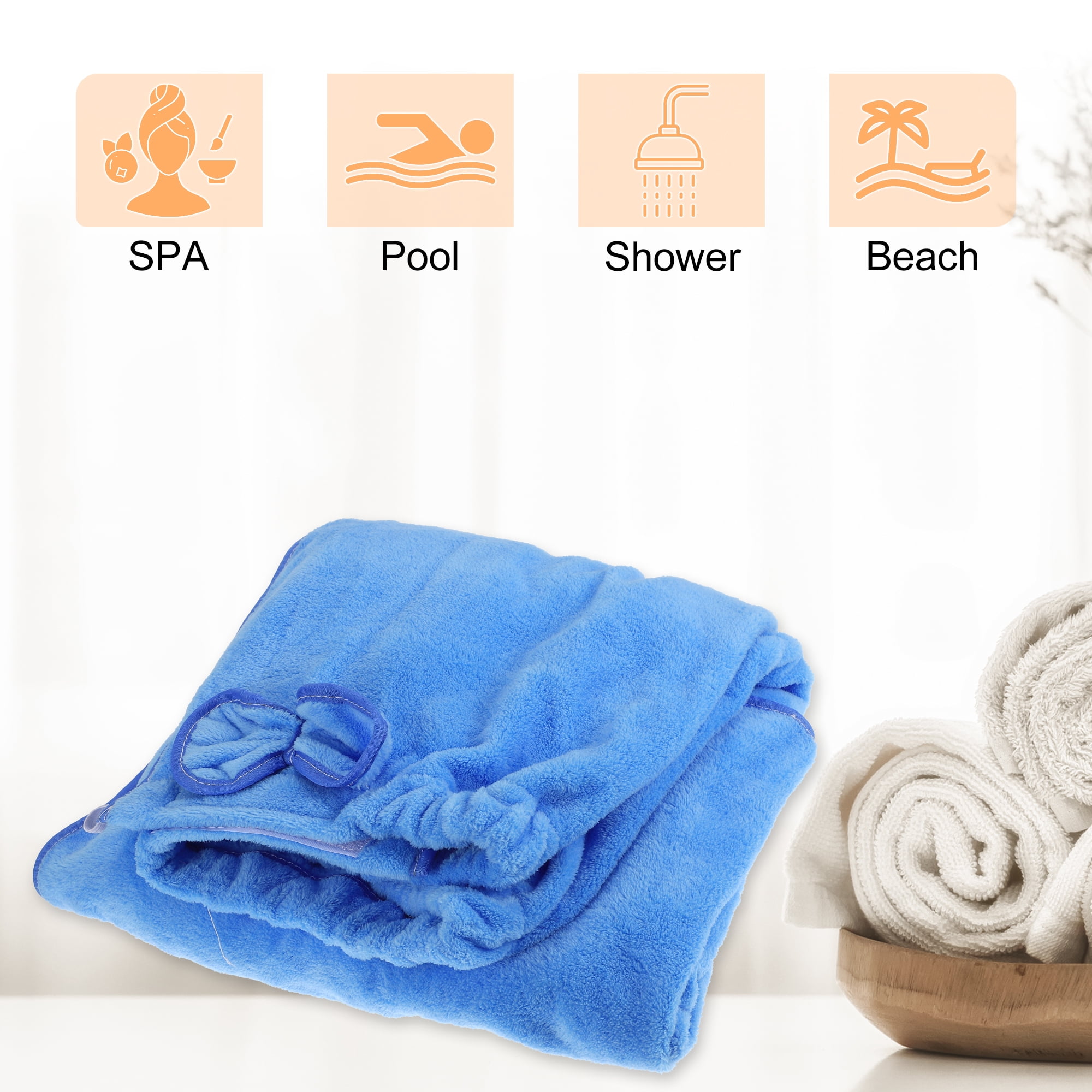 Unique Bargains Bath Wrap Towel for Women Adjustable Closure Shower Wrap with Pocket Blue