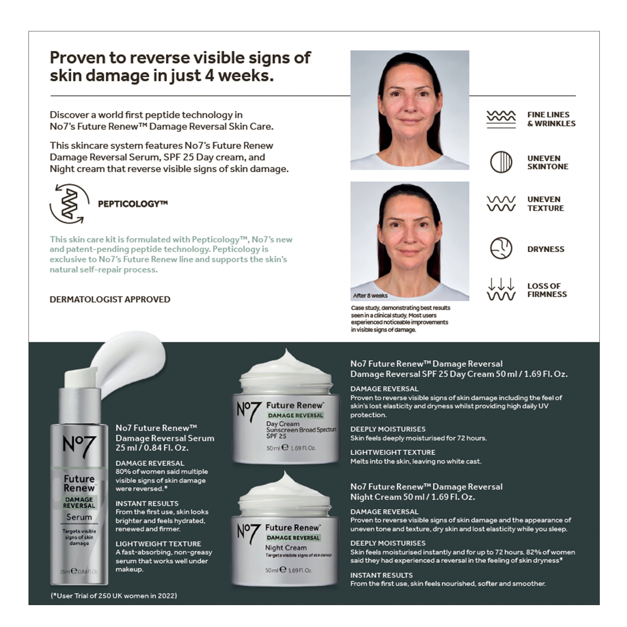 No7 Future Renew Damage Reversal Skincare Set, Reverses Visible Signs of Sun Damage, 3 Piece Set