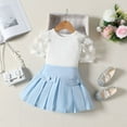 thumbnail image 2 of Spring Outfits Girls Toddler Kids Baby Cotton Lace Short Sleeve Ribbed T Shirt Tops Skirts 2Pcs Girl Clothes Sky Blue 3 Years-4 Years, 2 of 6
