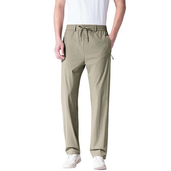 Yaoyar Men's Cooling Dress Pants Ice Silk Solid Color Elastic Drawstring Waist Straight Leg Breathable Casual Trousers