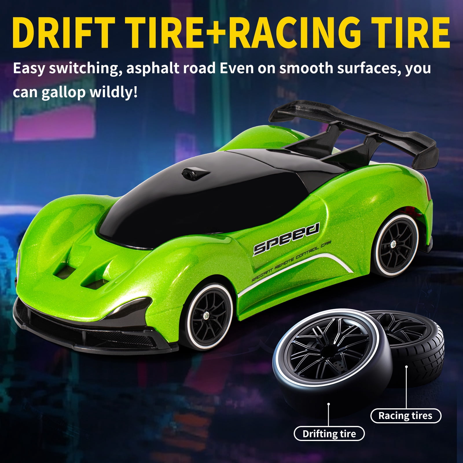 Remote Control Car for Kids,4WD 2.4GHz Racing RC Car Toys with RGB Lights,Racing and Drifting,Gift for Boys & Girls,Green