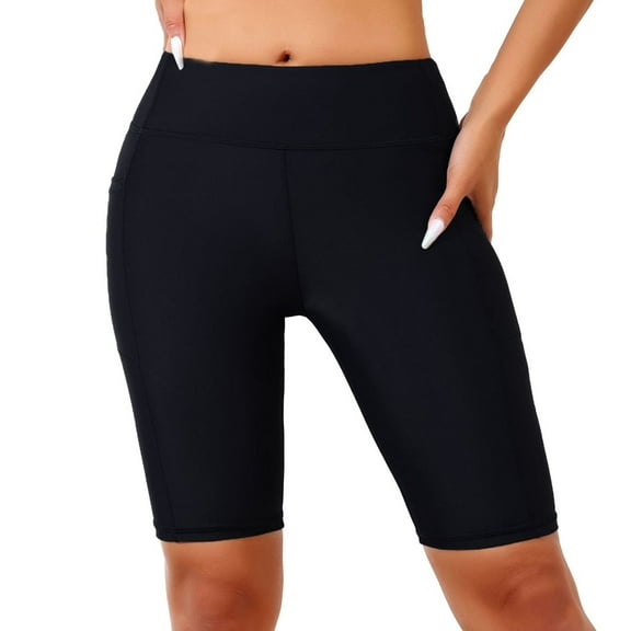 SWSMCLT Women's Swim Shorts Modest Swimsuit Elastic Waist Beach Pants Summer Short Tight Swimming Mid Rise Thin Black Large