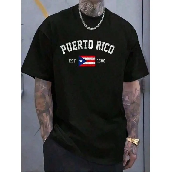 100% Cotton Puerto Rico Est 1508 Puerto Rican Flag Independence Day T-Shirt Women's Men's Graphic Tee Causal Tops