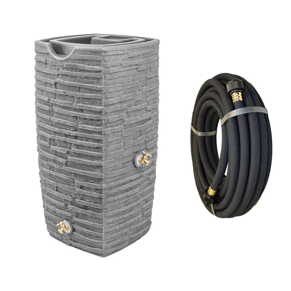 Good Ideas Impressions Riverwalk 50 Gallon Rain Barrel, Dark Granite with 50' Soaker Hose