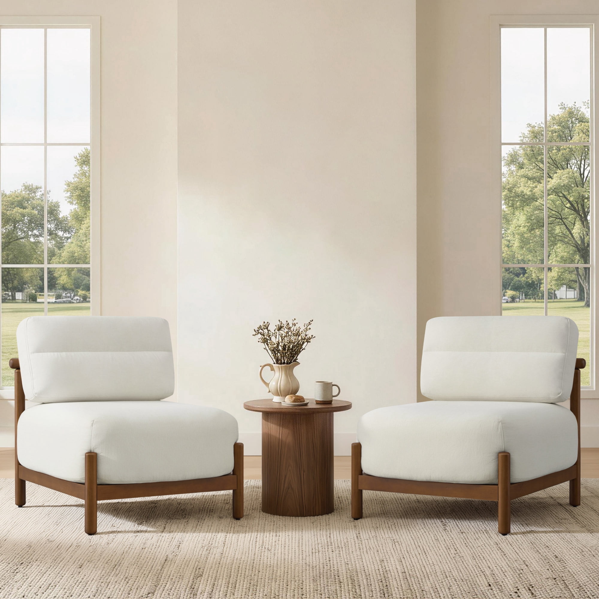 Spruce & Spring Modern Upholstered Accent Chair with Solid Wood Frame, Comfortable Fabric Lounge Chair for Living Room Bedroom, Linen