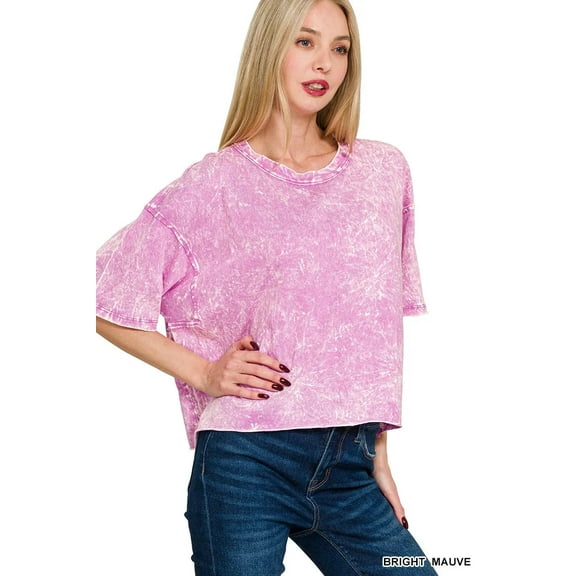Zenana Acid Crinkle-Washed Oversized T-Shirt - Pink