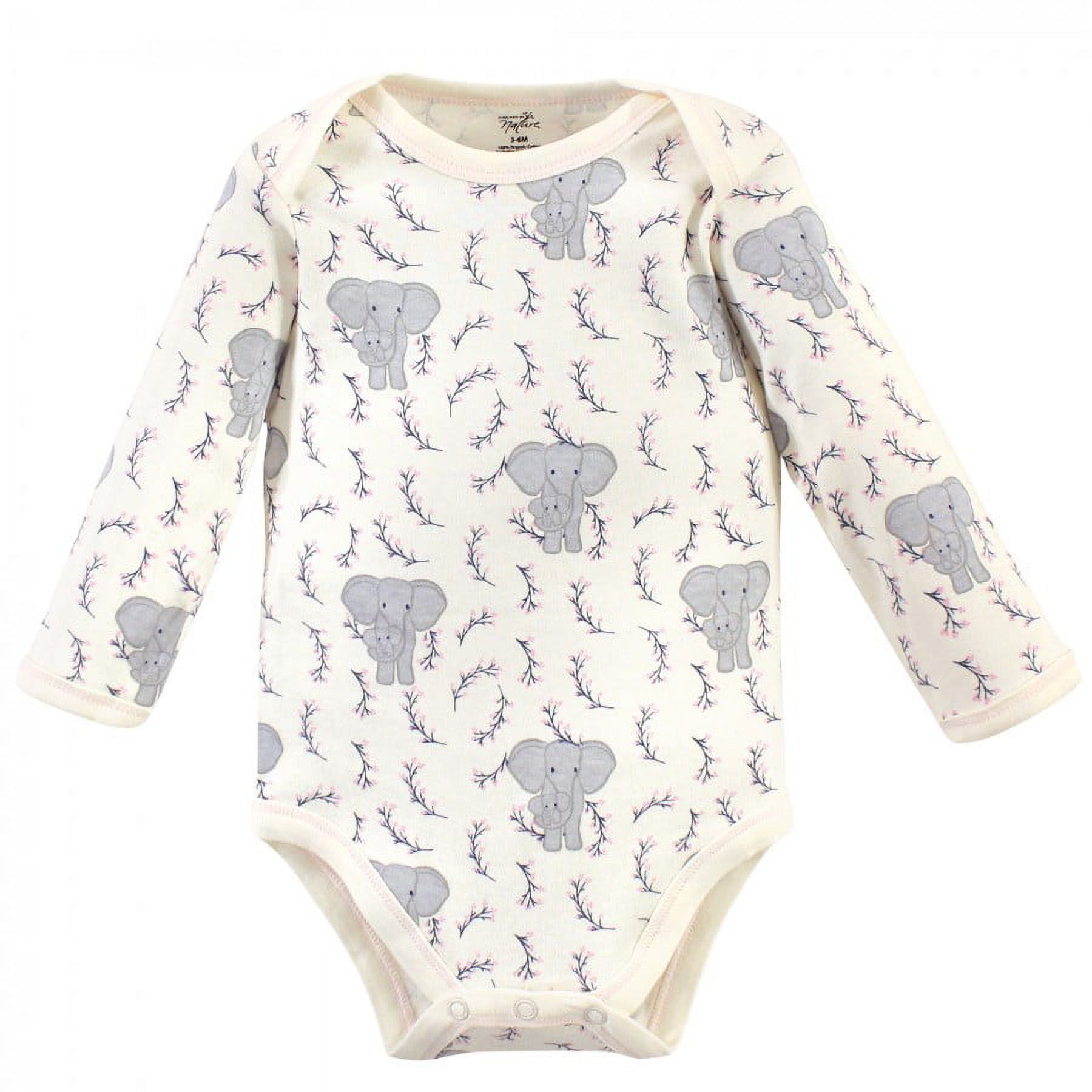 Touched by Nature Baby Girl Organic Cotton Long-Sleeve Bodysuits 5pk, Pink Elephant, 18-24 Months