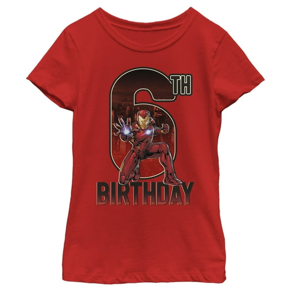 Girl's Marvel Iron Man 6th Birthday Action Pose Graphic Tee Red X Small