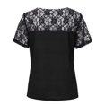 thumbnail image 5 of under $10 Women Lace Splicing Crewneck Solid Tees Top Lace Short Sleeve Slim Fitted T-Shirt Blouse Black,L, 5 of 5