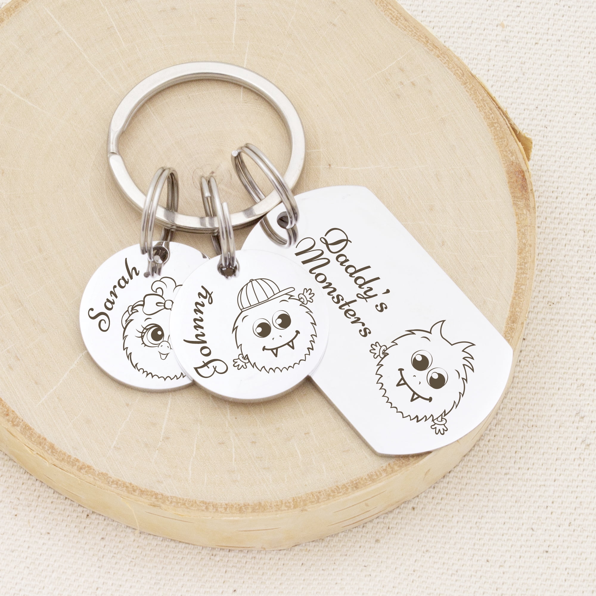Fathers Day Gift From Girl - Little Monsters Keychain Dad Gift - Cute Keychain Stainless Steel - Personalized Fathers Day Gift from Children