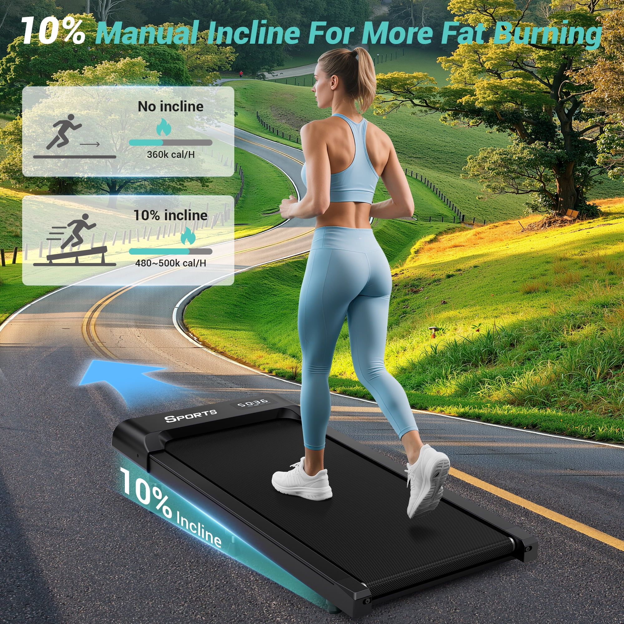 Dprodo Walking Pad with 10% Incline,Walking Pad Treadmill for Home Office,2.5 HP Under Desk Treadmill with LED Display & Remote,265 Lbs Capacity