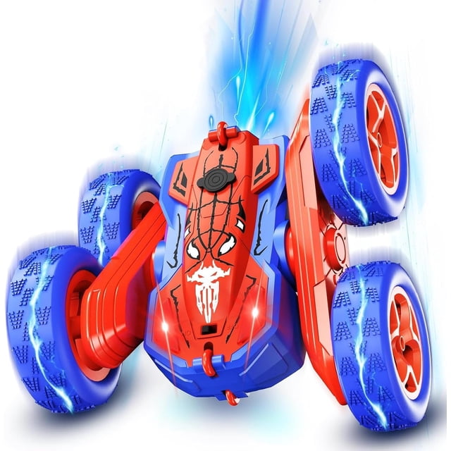 Spider Coche de Control Remoto,Doble Cara Giratoria de 360° 2.4GHz 4WD Recargable Todoterreno RC Acrobacias con Luces Frías,Juguete Exterior y Interior (Brazos oscilantes pulverizadores)