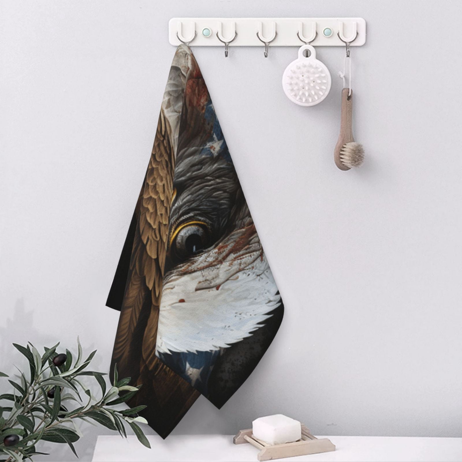 American Flag Bald Eagle USA 27.5" x 16" Ultra Soft Hand Towel, Face Wash Cloth for Bathroom, Gym, Travel, Pool
