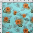 thumbnail image 4 of oneOone Polyester Spandex Turquoise Blue Fabric Tropical Hibiscus Floral Craft Projects Decor Fabric Printed By The Yard 56 Inch Wide, 4 of 4