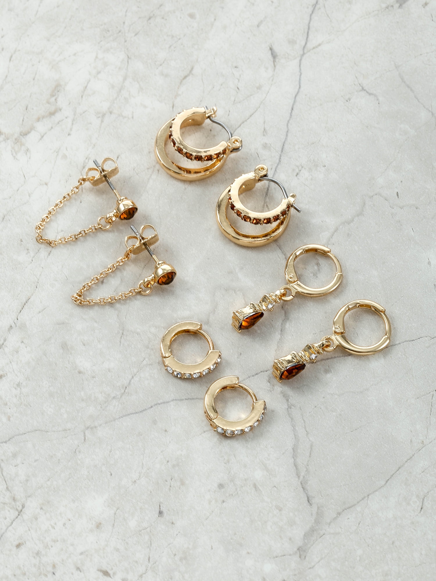 Time and Tru Goldtone Hoop and Dangle "November" Earring Set, 4 Pairs