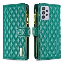 Dteck Case for Samsung Galaxy A52 5G/4G,Shockproof 9 Card Holder Slots Zipper Pocket Handbag Case PU Leather Magnetic Closure Kickstand with Wrist Strap TPU Flip Cover,Green