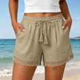 thumbnail image 2 of Sport Shorts Women Long Shorts for Women Lace Trim Summer Shorts Elastic Waist Drawstring Loose Beach Bottoms with Pockets Khaki XL, 2 of 7