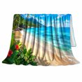 thumbnail image 2 of Tropical Beach Palm Tree, Peaceful Mountain Lake Scene, Warm Flannel Blanket for Cabin and Lodge with Detailed Artwork, Outdoor Lovers Camping Gift, Rustic Home Decor, 2 of 9