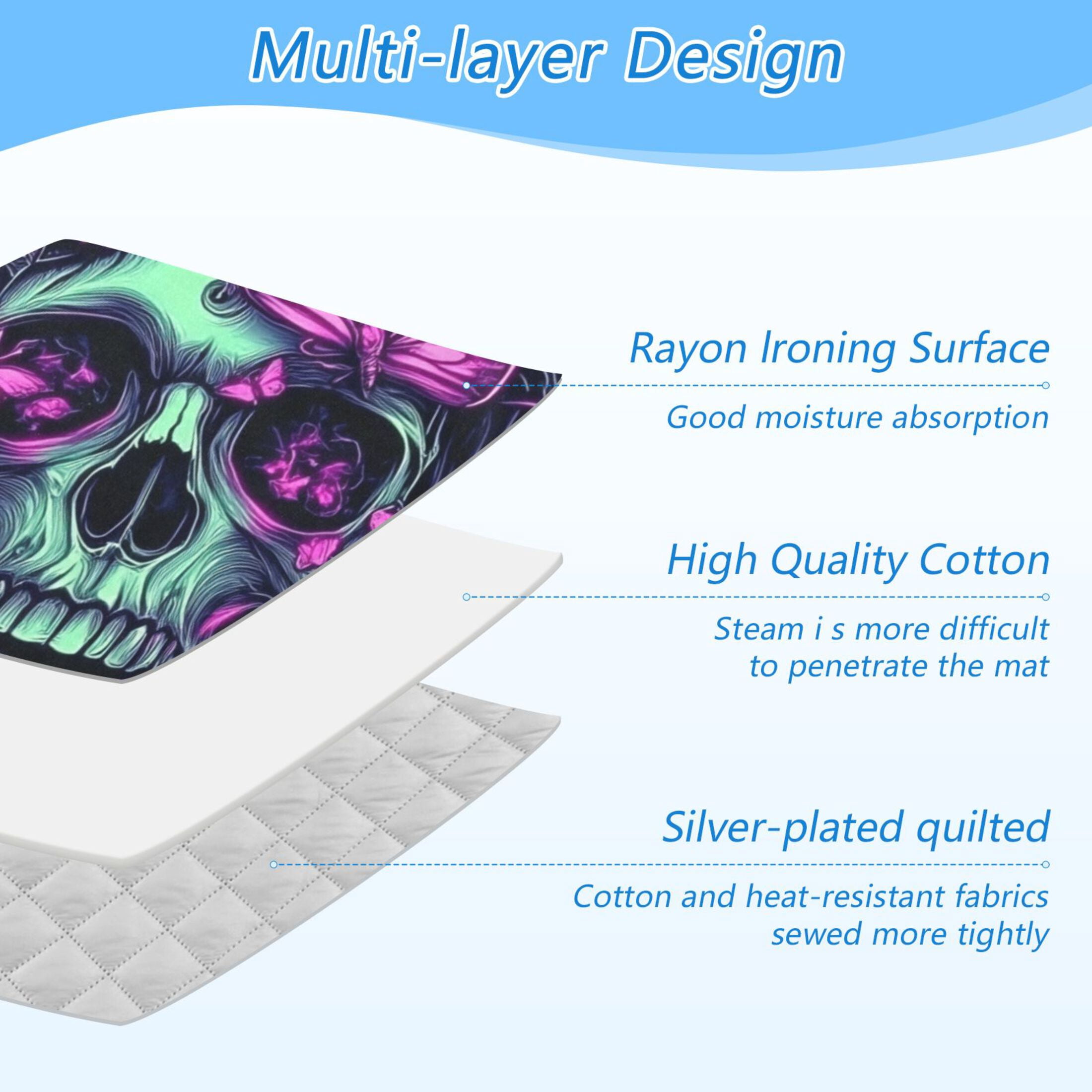 Purple Skull Butterfly Ironing Mat Blanket for Table Top Travel Portable Ironing Board Pad 47.2x27.6 Inch