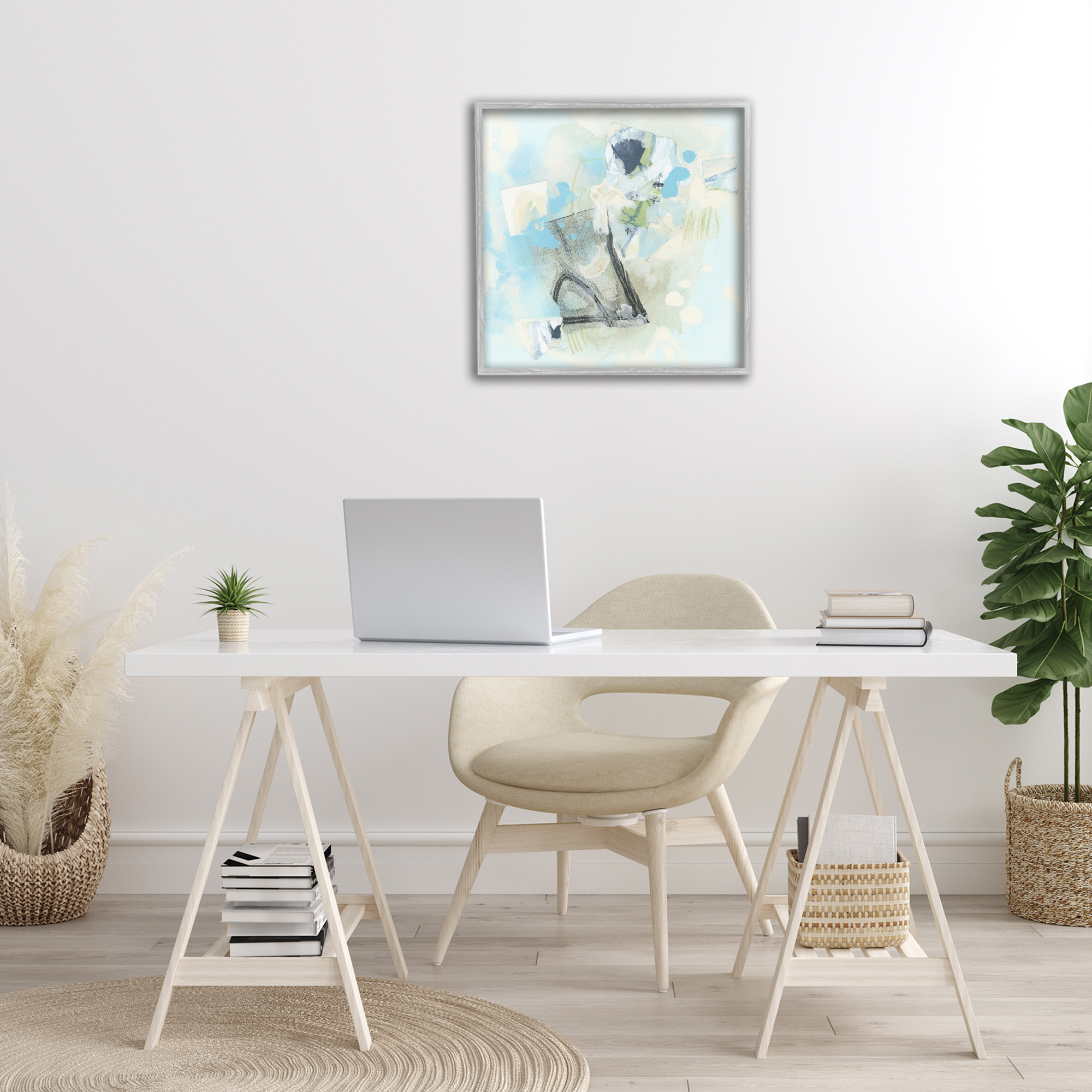 Stupell Industries Blue & Grey Abstract Abstract Painting Gray Framed Art Print Wall Art, 24 x 24