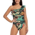 thumbnail image 4 of Daiia Retro Pop Art Collage Women's One Piece Swimsuits Personalized One Shoulder Swimwear Asymmetric Ruffle Bathing Suits-X-Large, 4 of 8