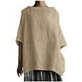thumbnail image 2 of up to 60% off Gifts Usmixi Shirts for Women Plus Size Breathable Cotton Linen Vintage Pullover Tops Tees Summer Trendy Solid Elbow-Length Crewneck Ladies Blouses Khaki XXL, 2 of 6