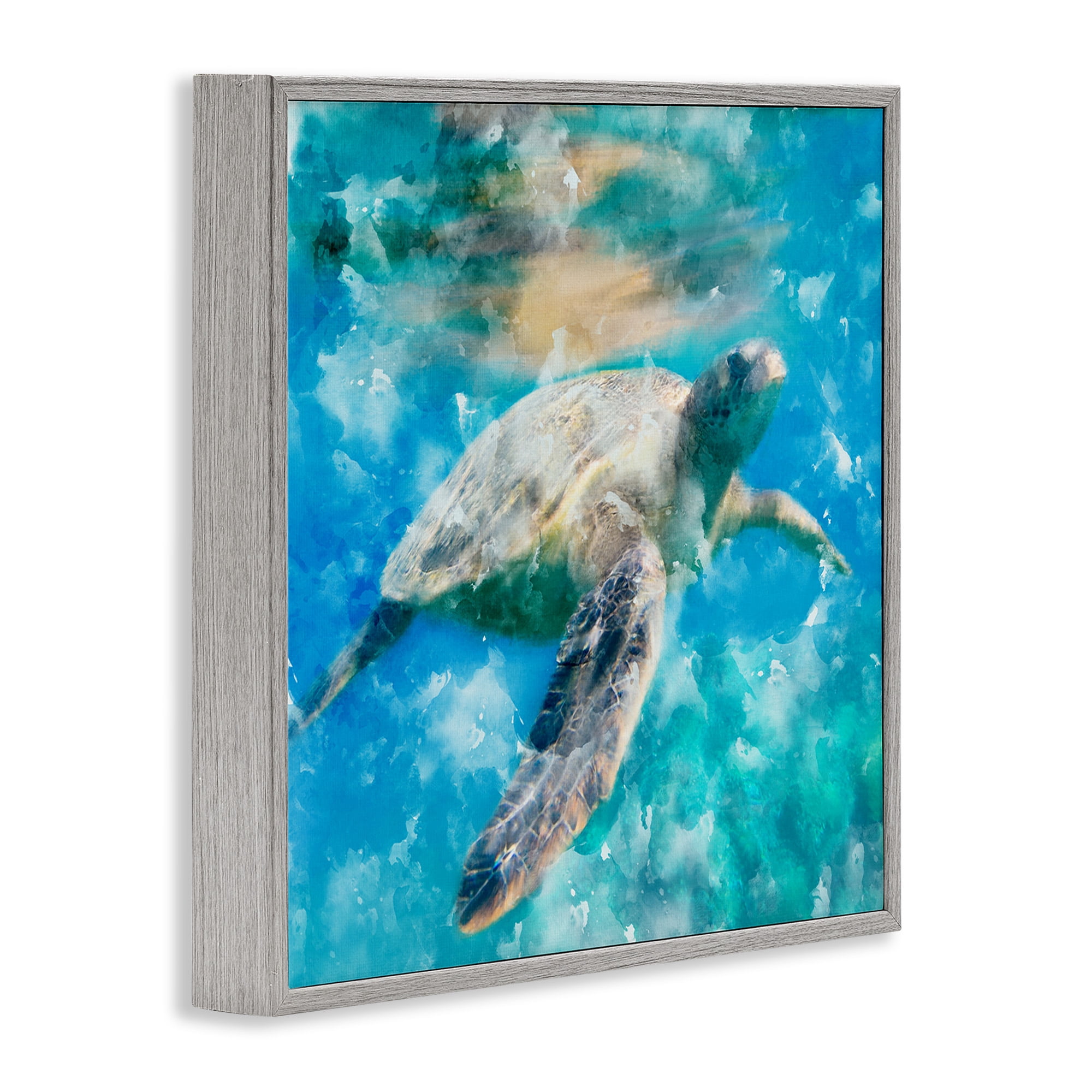 Stupell Industries Aquatic Swimming Sea Turtle Animals & Insects Painting Gray Framed Art Print Wall Art, 24 x 24