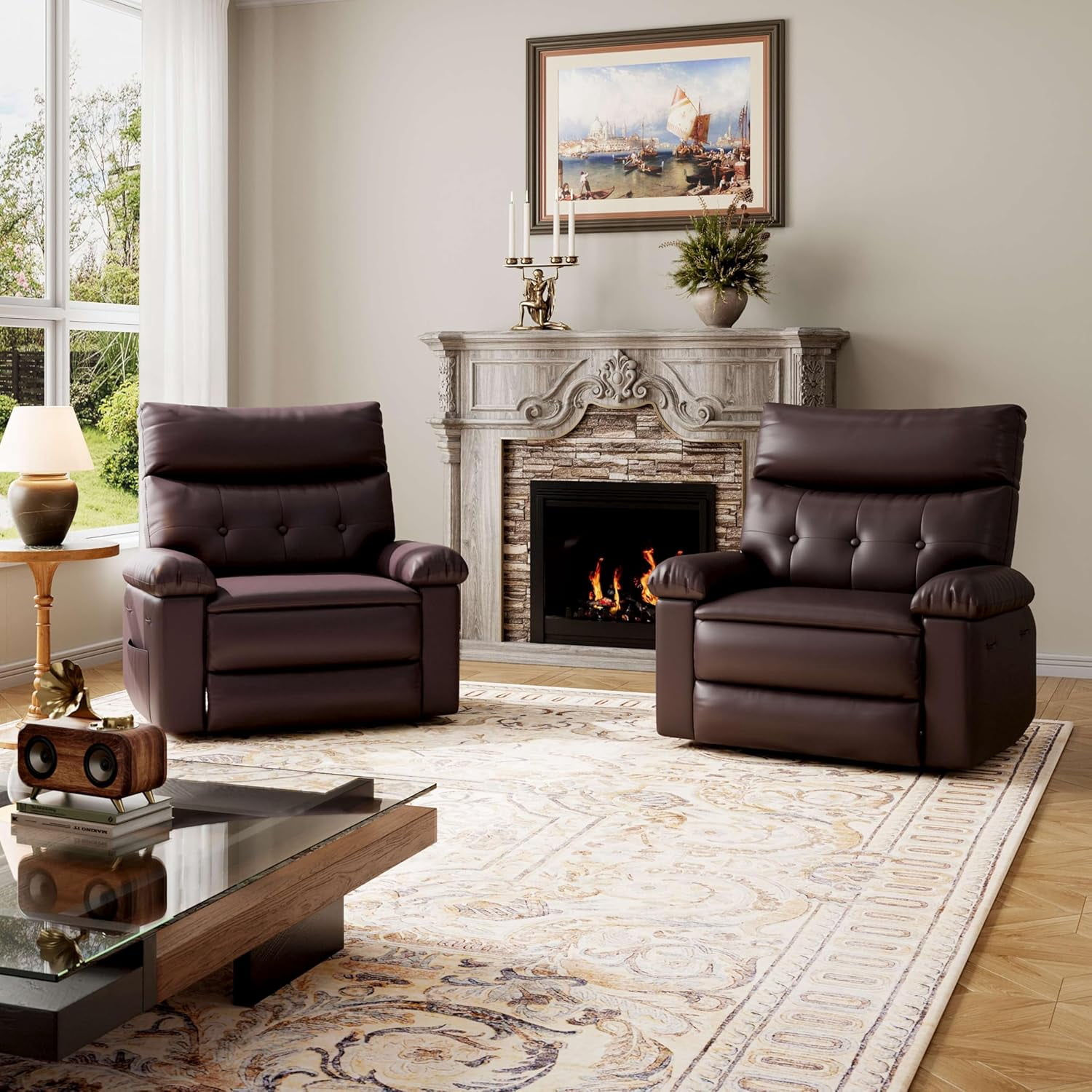 Oversized Manual Recliner Chairs for Adults, PU Leather Small Recliner Chair with 90° - 150° Adjustable Back,Lazy Boy Single Sofa Chairs for Small Space