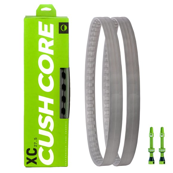 CushCore Ensemble XC - Comprend (2) Inserts de Pneu, (2) Valves Presta & Autocollants de Jante, Installation Facile à Domicile, Inserts de Pneu de Vélo, Aide à Améliorer la Qualité de Conduite, Convient à un Pneu de 1.8 Pouces-2.4 Pouces (Lot de 2)